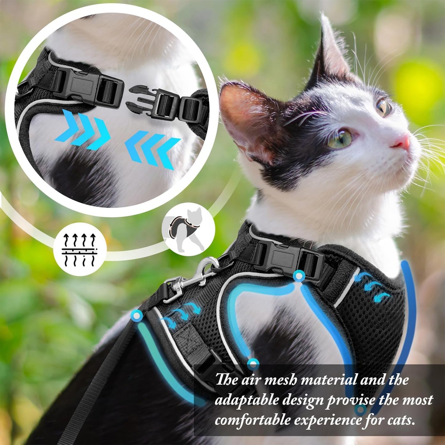 Cat Harness and Leash Set – Escape Proof, Adjustable Vest with Reflective Strips, S