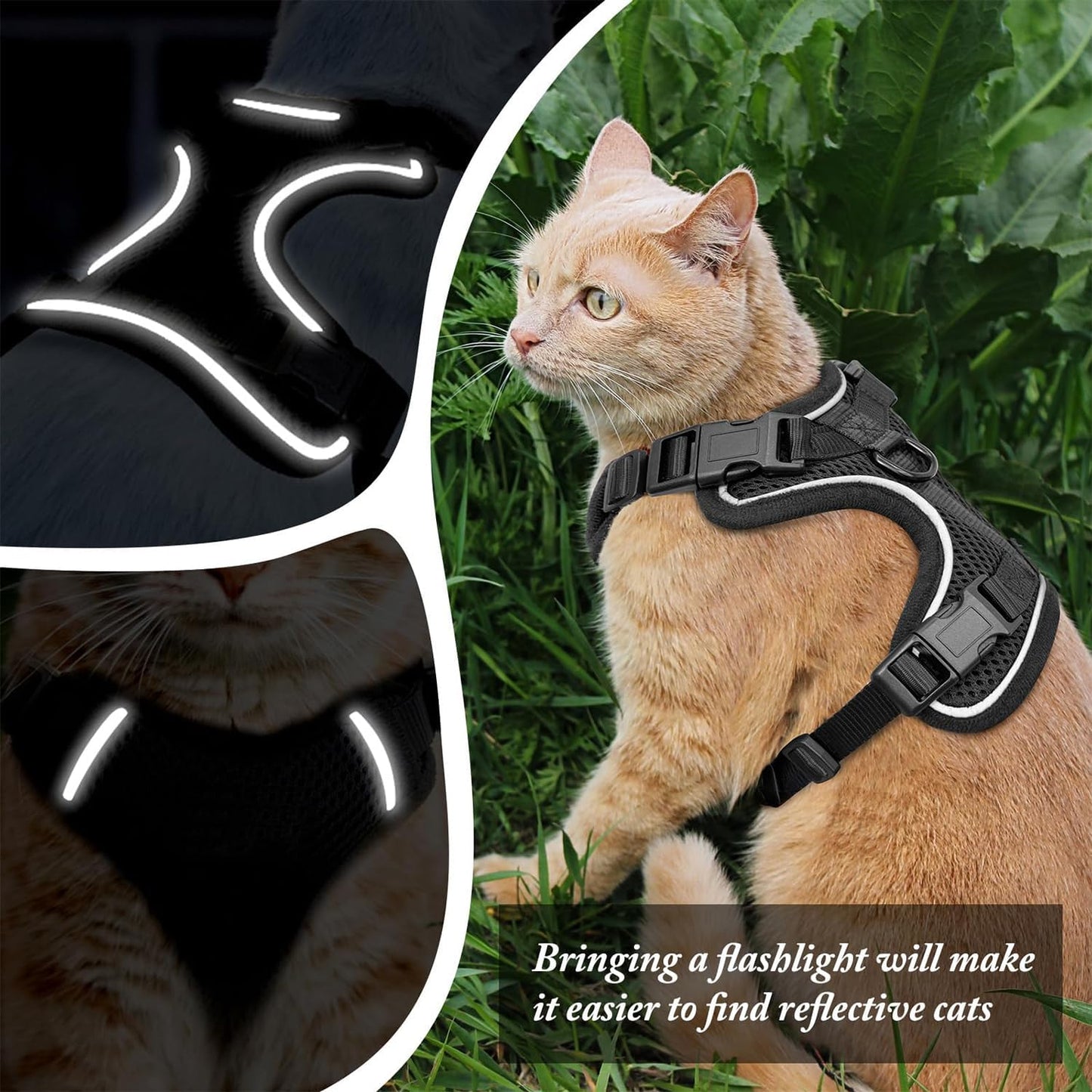Cat Harness and Leash Set – Escape Proof, Adjustable Vest with Reflective Strips, S