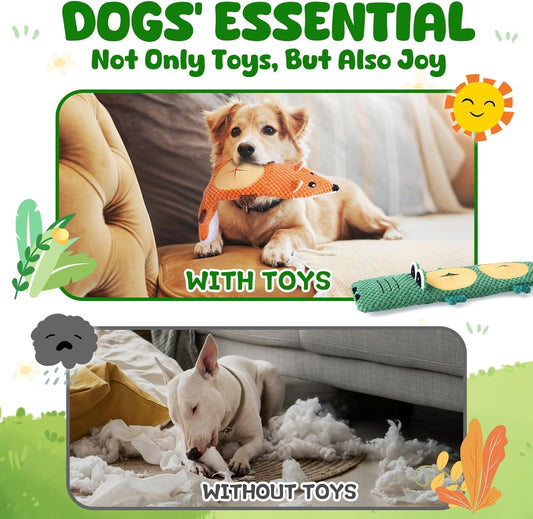 Durable Dog Chew Toys 3 Pack – Squeaky, No Stuffing, for Small & Medium Dogs