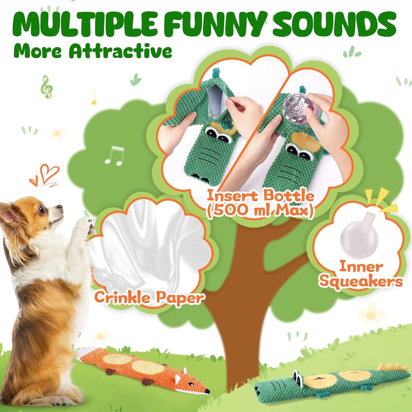 Durable Dog Chew Toys 3 Pack – Squeaky, No Stuffing, for Small & Medium Dogs