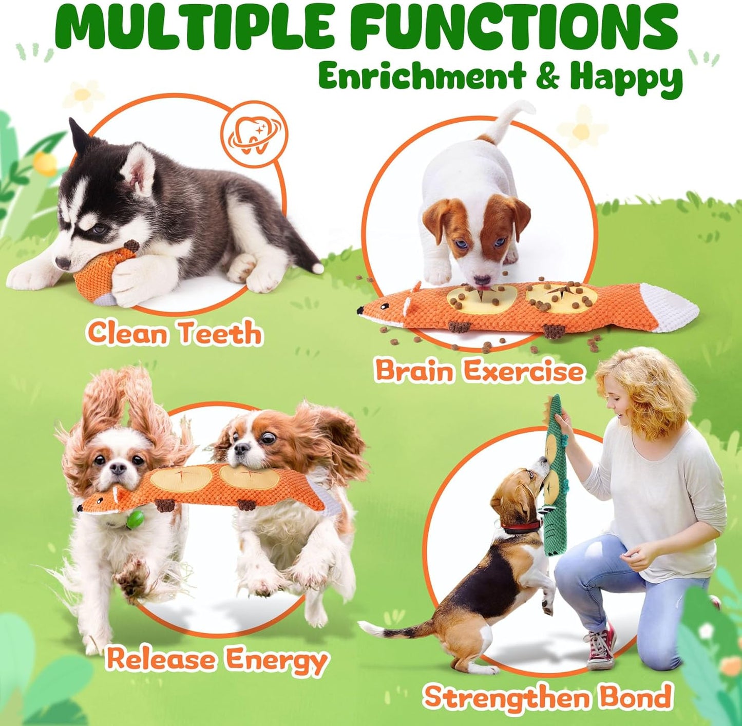 Durable Dog Chew Toys 3 Pack – Squeaky, No Stuffing, for Small & Medium Dogs
